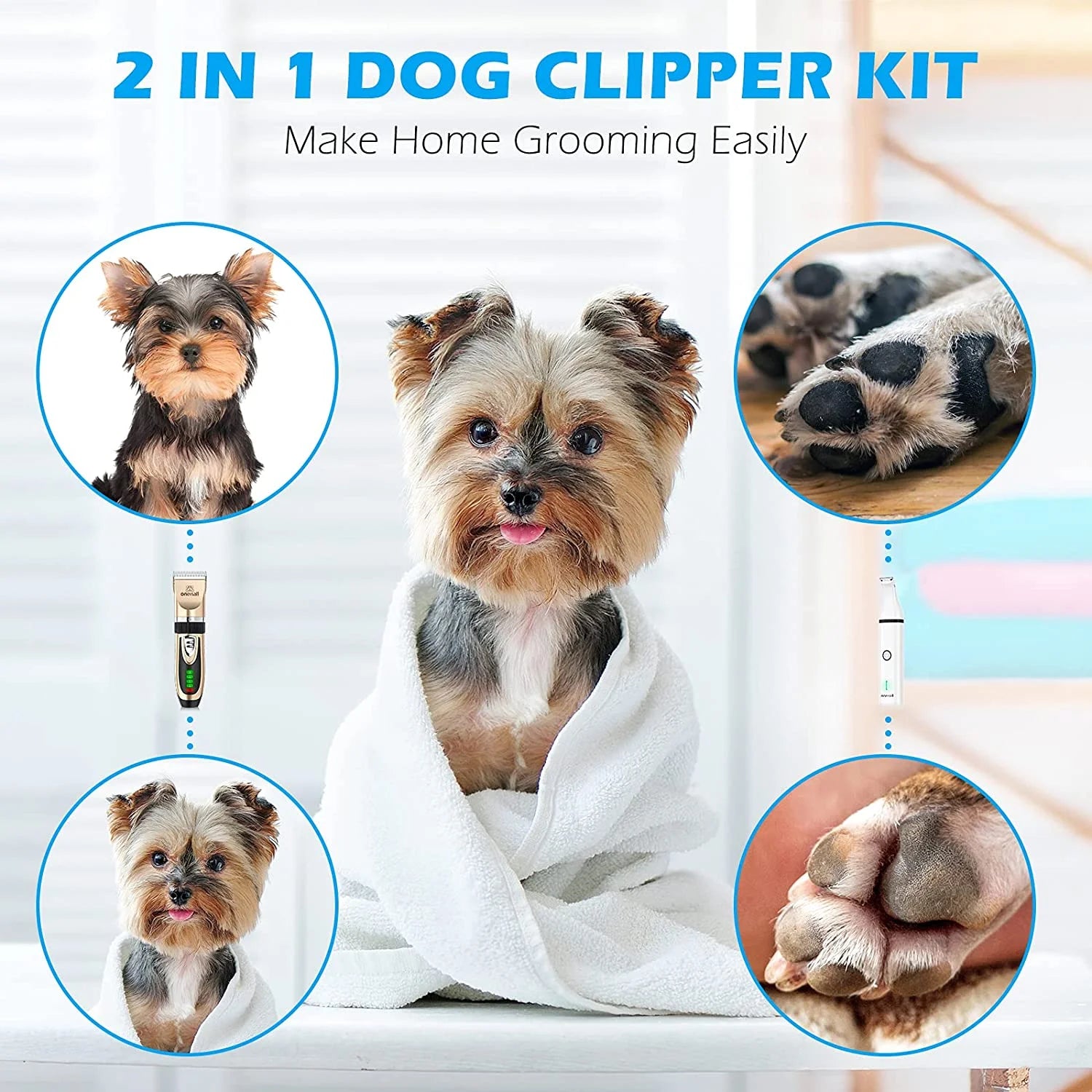 Dog Clippers and Dog Paw Trimmer Kit 2 in 1 Low Noise Cordless Dog Clippers for Grooming Pet Hair Trimmers for Small and Large Dogs Cats Animals