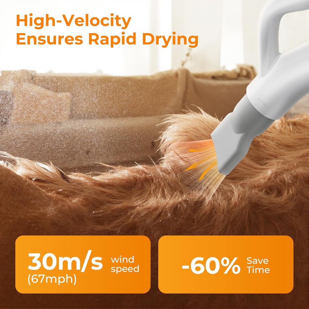High-Velocity Dog Dryer, Adjustable Speed & Temp, 6.5Ft Cord | Heat-Resistant Hose, Pet Grooming Salon, Cool-Warm-Hot Cycle, 4 Nozzles, Soft Noise, Quick Drying, Overload Protection