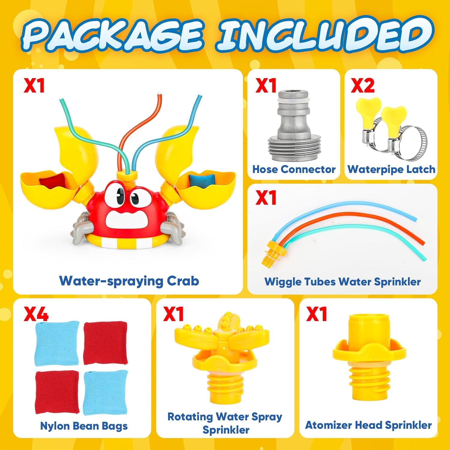 Water Sprinkler for Kids, Summer outside Water Toys Attached to Garden Hose with 3 Spray Patterns & 4 Bean Bags for Toss Game, Kids Sprinklers for Yard Lawn Pool Games for Age 4-12 Yr Old Boys Girls