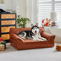 Large Leather Dog Sofa Pet Bed Couch for Large and Medium Dogs under 70 Lbs | Brown Luxurious Vintage Elevated Dog Sofa, Chaise Indoor Furniture Style Pet Supplies Low Maintenance