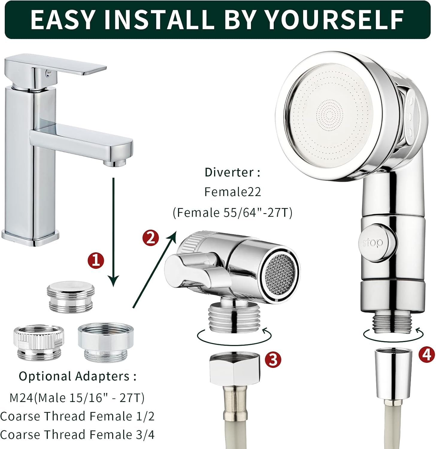 Sink Faucet Sprayer Attachment Hair Pet Rinser Showerhead with Stop Water-Saving Function