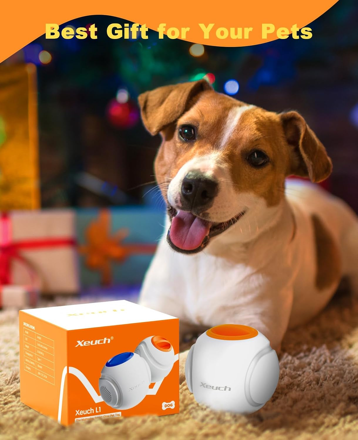 Light up Dog Balls, LED Dog Toy Ball Rechargeable, Bounce-Activated Durable Fetch Ball Grow in the Dark, Night Glowing Toy, Natural Rubber, Color Changing LED, 2.5 Inches-Orange