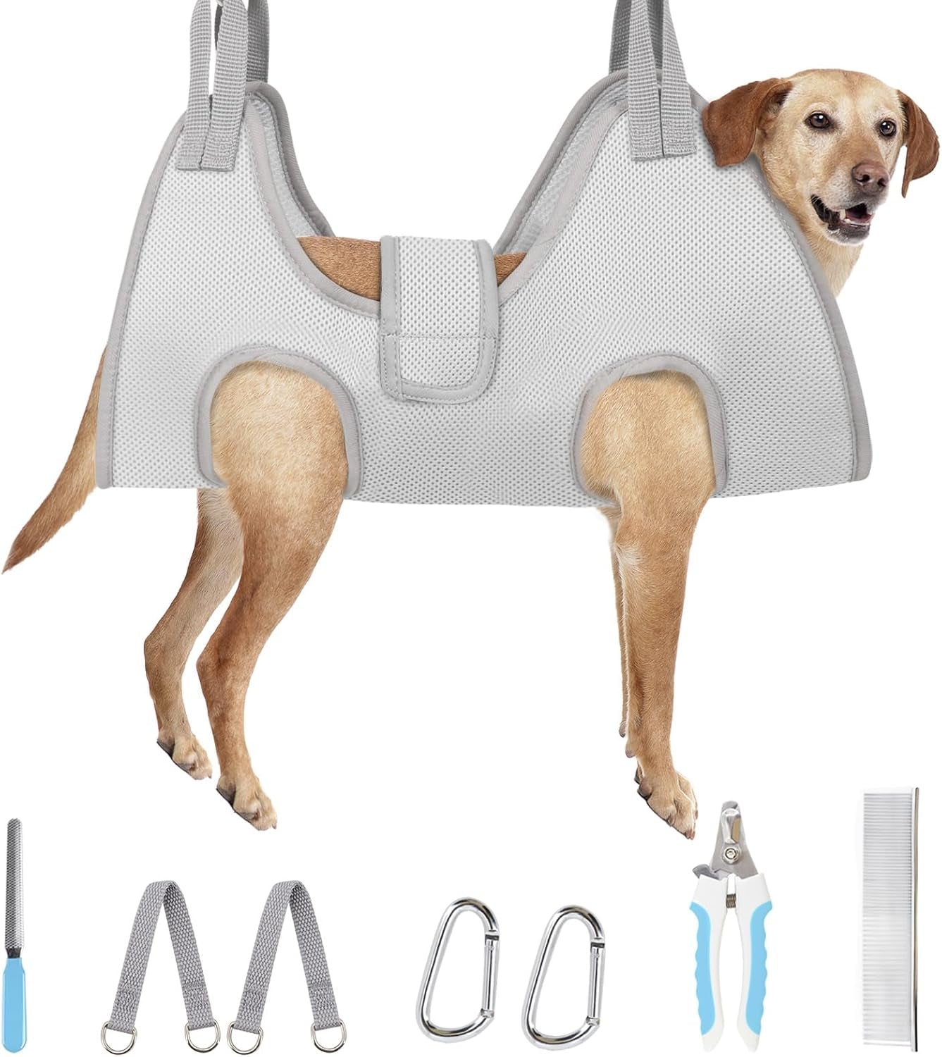 Dog Grooming Hammock for Large Dogs, Dog Hanging Harness for Nail Trimming Doorframe, Pet Holder Restraint for Clipping Nails, Pet Hoist Sling for Cutting Nails at Home (Grey 2XL)