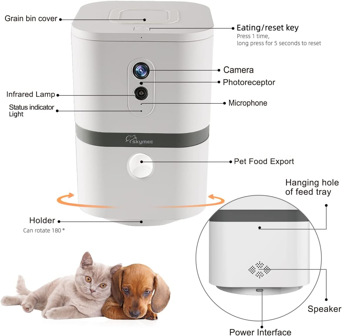 Petalk AI II Dog Camera Automatic Treat Dispenser, 5G Wifi Pet Camera with 180° Pan Full-Room View,Night Vision,Two Way Audio for Dogs and Cats,Compatible with Alexa