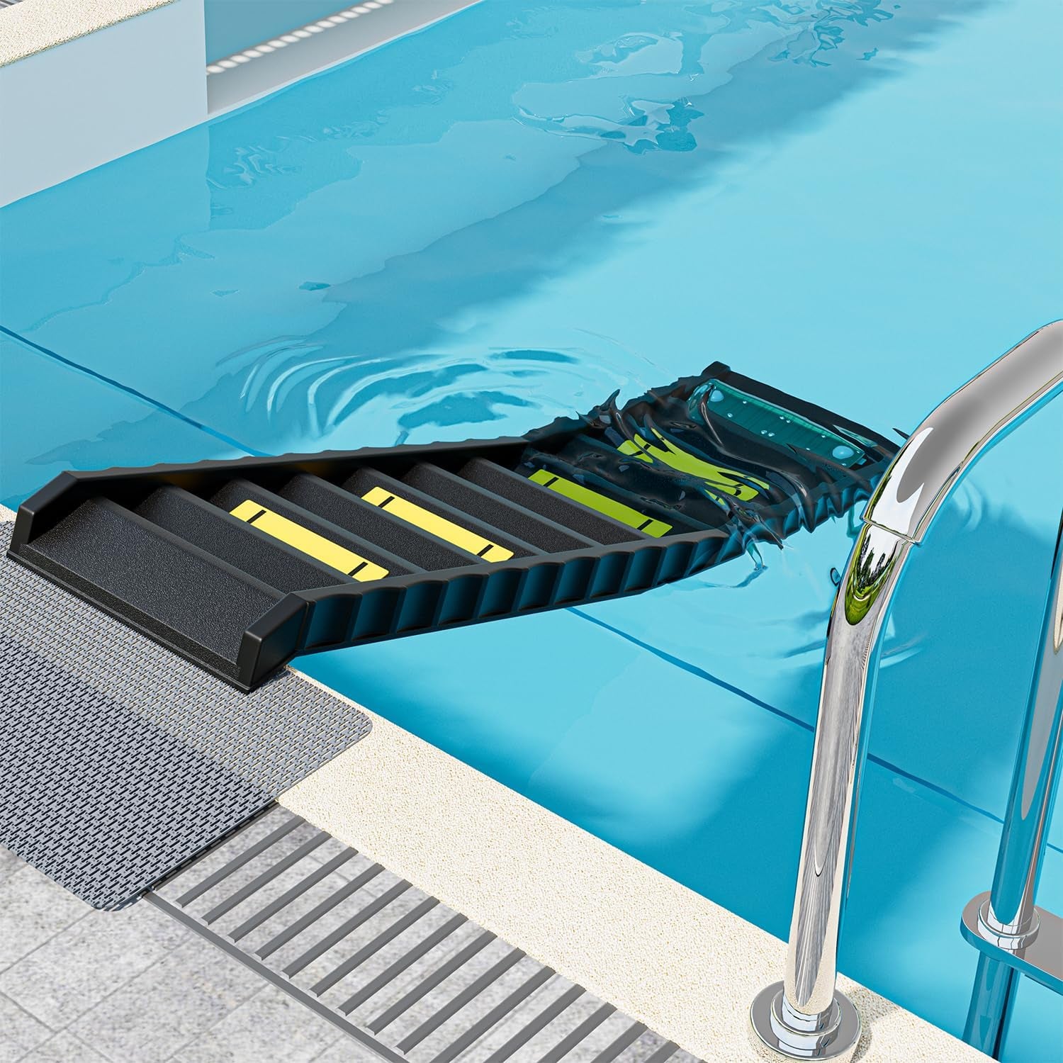 Foldable Dog Pool Ramp with 33" Legs for Free Height Adjustment,Safe & Easy Access Dog Water Ramp for Pool, Pool Ramp for Dogs up to 200Lbs (Black)