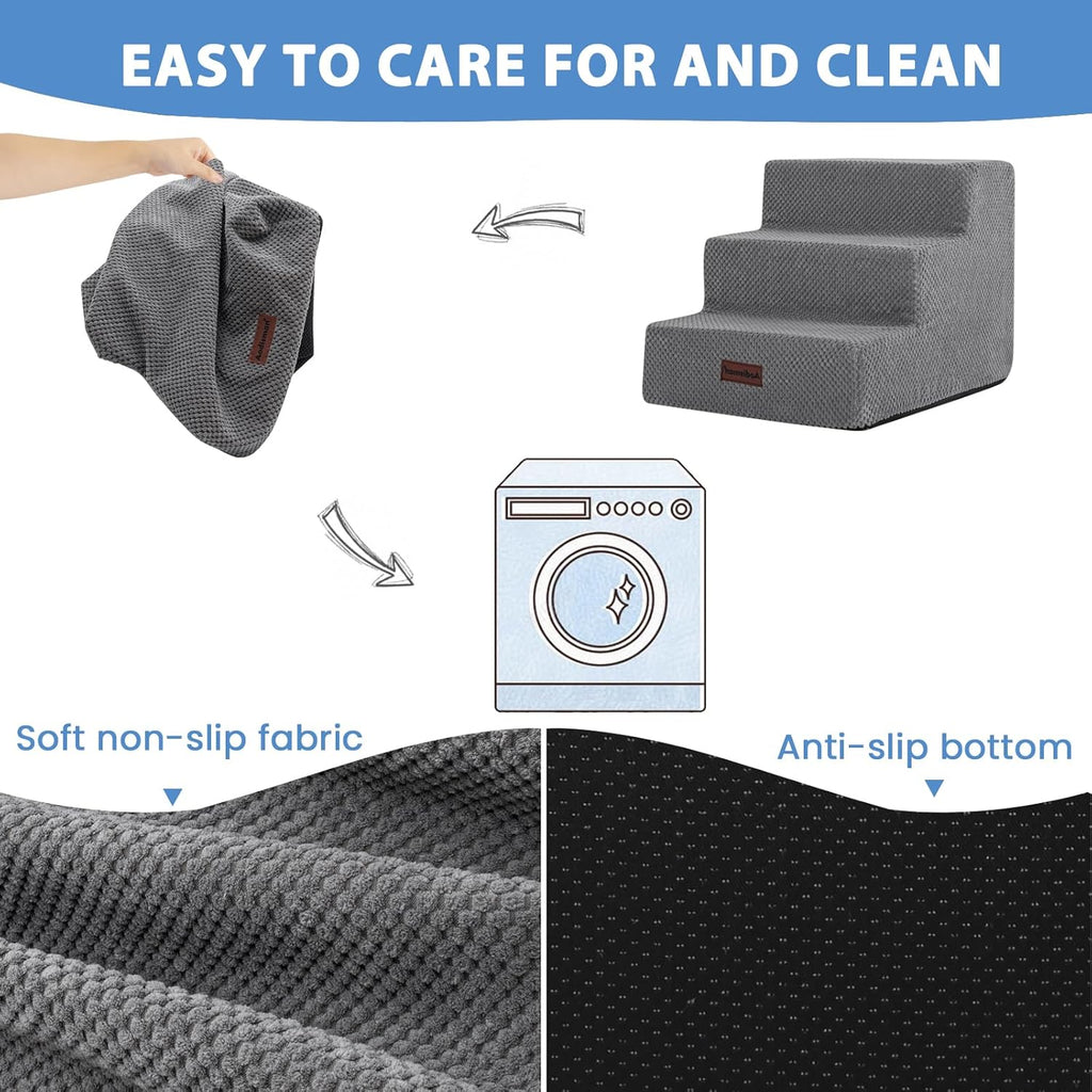 Dog Stairs for Small Dogs & Cats,3-Step Pet Steps for Couch & Bed | High-Density Foam Dog Steps with Anti-Slip Bottom,Easy for Puppies,Older Cats & Dogs to Reach Sofas & Chairs,Grey,13.6" H